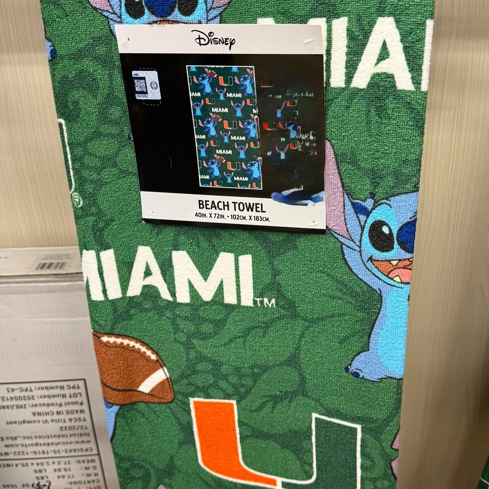 NEW Disney Green Miami UNIVERSITY Stitch Beach Towel